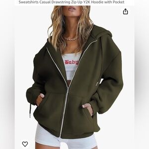 Army green zip up hooded sweatshirt